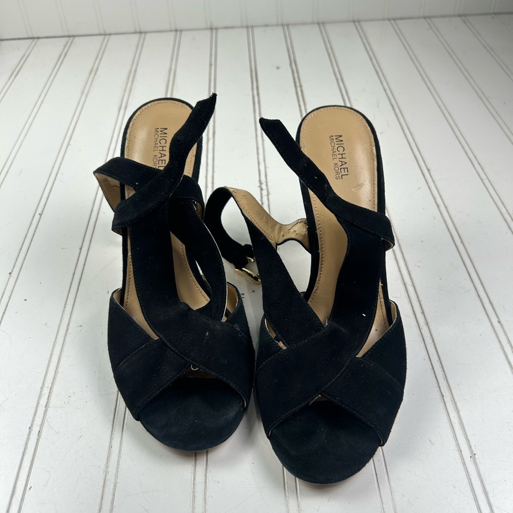 Michael Kors Black Suede Becky Open-Toe Slingback Heels Women’s Size 9.5 - Picture 3 of 12